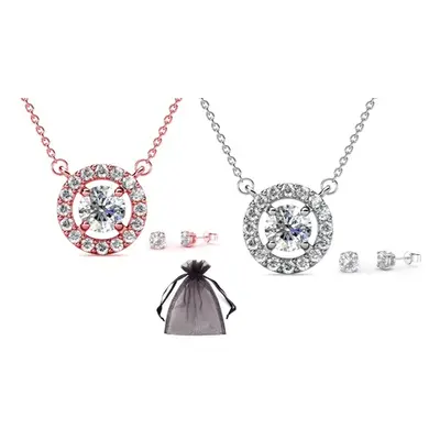 Halo Pendant & Earrings Set made with Crystals from Swarovski, Each One (Silver and Rose),Two