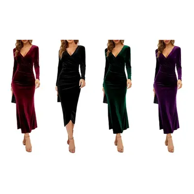 Velvet Evening Dress, Purple,Size-M