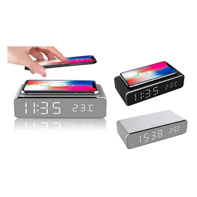 LED Alarm Clock with Wireless Charger, Black and Silver,Two