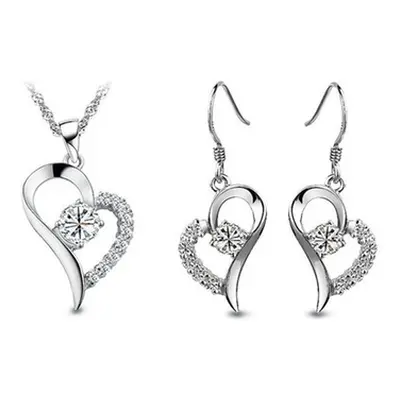 Three-Piece Crystal-Studded Heart-Shaped Jewellery Set