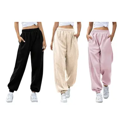 Fleece Full-Length Closed Hem Jogging Bottoms, Light Grey,Size S