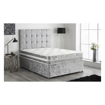 Crushed Velvet Divan Bed, Single - Silver without Drawers with Headboard