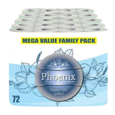 72 Rolls of Phoenix Quilted 2 Ply Soft White Toilet Paper Roll