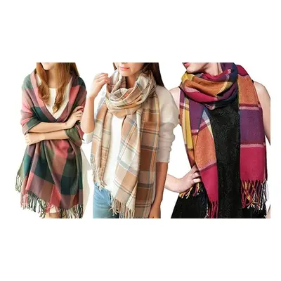 Women'sOversized Pashmina Scarf, Pink-Light Green