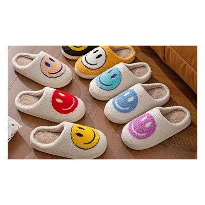 Smiley Face Plush Slippers, Red smile,UK6.5-7.5