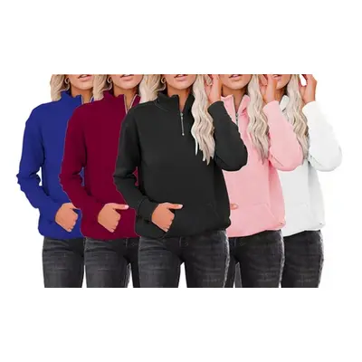 Solid Colour Zipper Stand-Up Collar Long-Sleeved Sweatshirt, Pink,UK 8