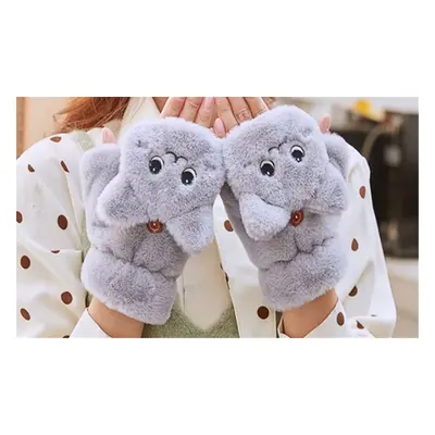 Soft Rabbit Knit Fingerless Gloves, White