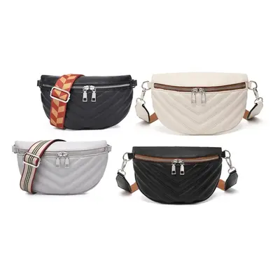 Miss Lulu Wide Strap Adjustable Waist Bag, Grey