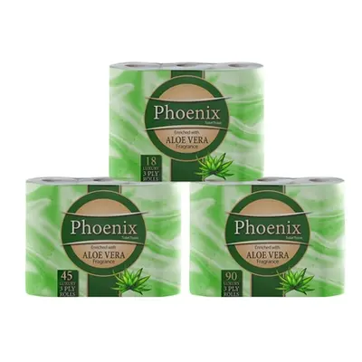 Phoenix Aloe Vera Three-Ply Toilet Paper, 90 Rolls