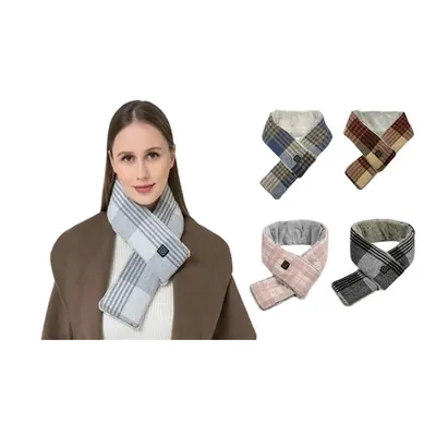 USB Charging Thermal Plaid Check Pattern Scarf, Dark grey