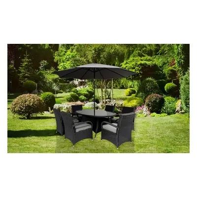 6 Seater Armchair Oval Rattan Effect Furniture Dining Set, Black