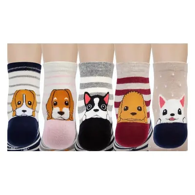 Striped Dog Print Socks, Five (Mixed Colour)