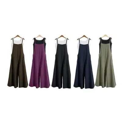 Women Casual Loose Long Bib Pants, Purple, L