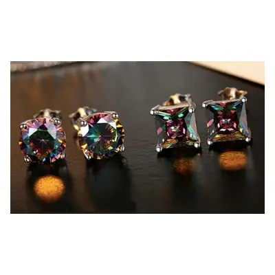 Black Mystic Rainbow Stud Earrings, Square