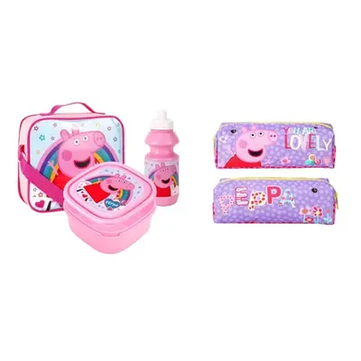 Peppa Pig Lunch set Peppa Pig Pencil Case or Set,Three-Piece Peppa Pig Lunch Box Set