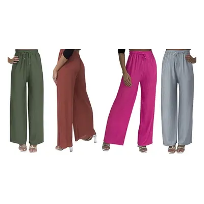 Women'sWide Leg Trousers, Ribbed Wide Leg Palazzo Trousers,Wine,S-M