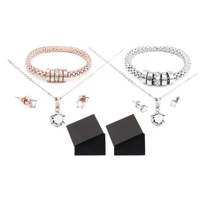 Aurora 3pc Jewellery Sets , Silver and Rose Gold,Without Giftbox,Two