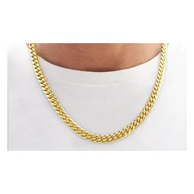 Eira Wen Men'sCuban Chain Link Necklace, Gold, 9mm