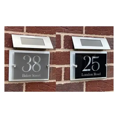 Personalised Acrylic Metal Door Sign with Solar Light (Grey_Modern_0042); Shipping not included