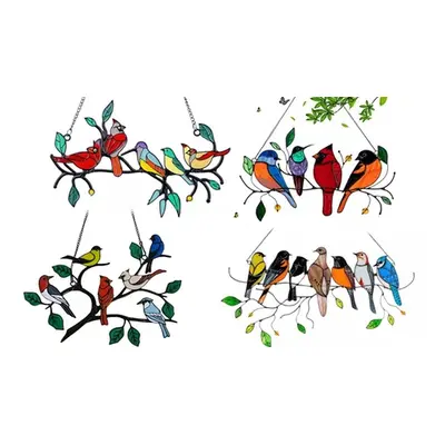 Stained Glass Effect Birds Decorations Set, Four Birds and Six Birds