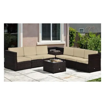 Outsunny Eight-Piece Rattan-Effect Garden Furniture Set, Brown