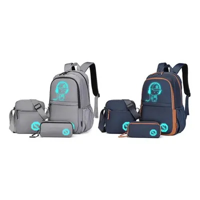 Three-Piece Glow-In-The-Dark Laptop Backpack Set,Black