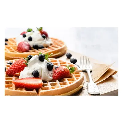 American-style waffle with a choice of topping and latte for four