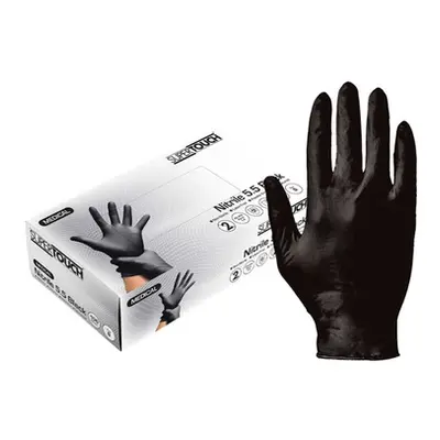 Pack of 100 Supertouch Black Nitrile Gloves, Medium,Six