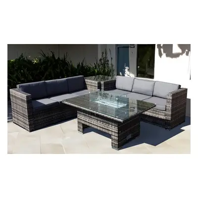 Malta Rattan-Effect Grey Walnut Six-Seater Set, Without Rising Firepit