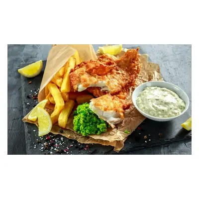 For four, traditional fish and chips with sparkling wine