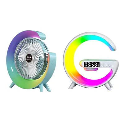 USB Rechargeable Desk Fan or Alarm Clock or Set of Both, Pink Fan and White Alarm clock