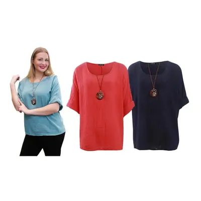 Love My Fashions Women'sPlain Necklace Tunic Top, Denim Blue,14-16