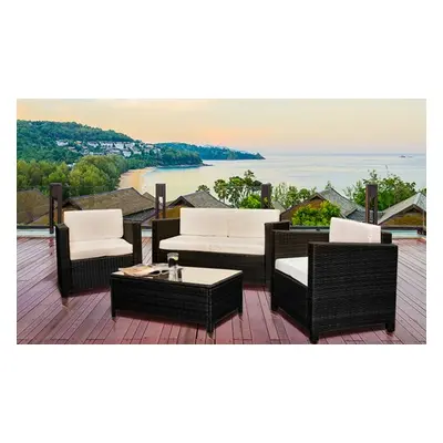 Tuscany Four-Seater Rattan-Effect Garden Furniture Set, Brown,Without Cover