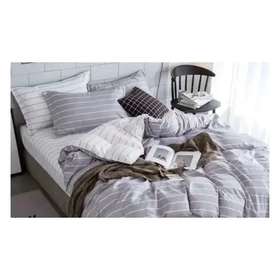 Reversible Easy Care Stripe-Design Duvet Set,Single,Grey