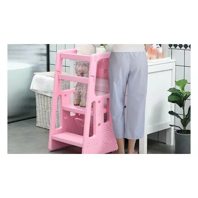 HomCom Adjustable Three-Platform Stepping Stool, Pink