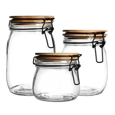 Wooden Clip Lid Storage Jar, Clear Seal