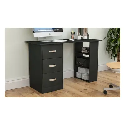 Modern 3-Drawer 3-Shelf Computer Desk, Black