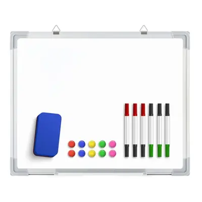 Magnetic White Board with Double Ended Marker Pens and Color Magnets, 70cm x 50cm