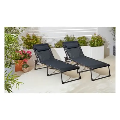 Set of Two Neo Outdoor Folding Sunloungers, Cream