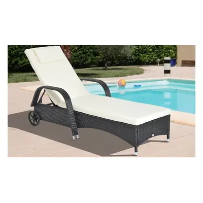 Outsunny Rattan-Effect Sun Lounger with Cushion, Black