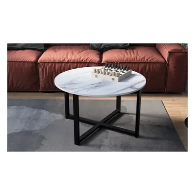 Industrial Round Coffee Table with Metal Legs, Grey