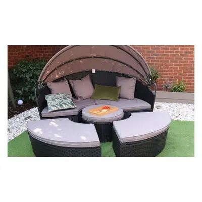 Cannes Garden Outdoor Furniture Rattan-Effect Sun Lounger Island, Grey