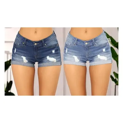 Women'sCuffed Denim Shorts,Light Blue,S