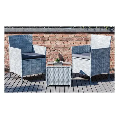 Two-Seater Rattan-Effect Bistro Set with Cushions and Glass Table,Black