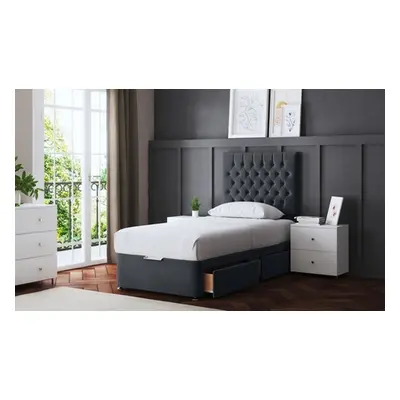 Seraphine Chesterfield Divan Storage Bed with 2 Drawers, Steel,Small Single,Without Mattress