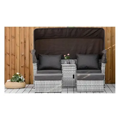 Outsunny Two-Seater Outdoor Rattan-Effect Daybed Sofa with Canopy