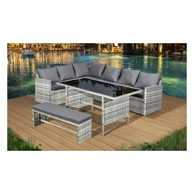 8-Seater Rattan-Effect Corner Dining Set with Bench