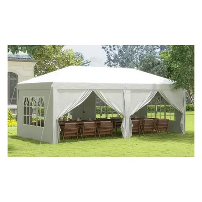 Outsunny Pop-Up Gazebo Tent with Curtain Walls and Windows, White