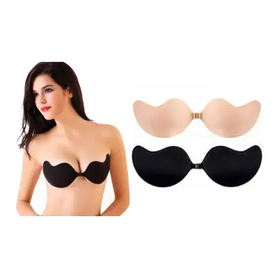 Invisible Adhesive Push-Up Bra, Beige and Black (One of each),A-B,Two