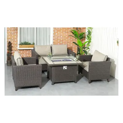 860-335V70DR Outsunny PE Rattan Garden Furniture Set with Gas Fire Pit Table